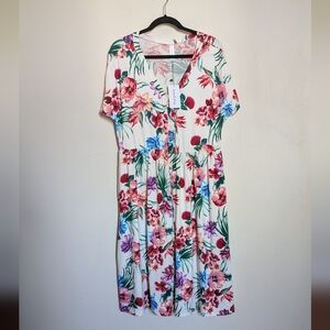 Wren & Ivory white floral button-front jersey knit midi dress size XXL NEW